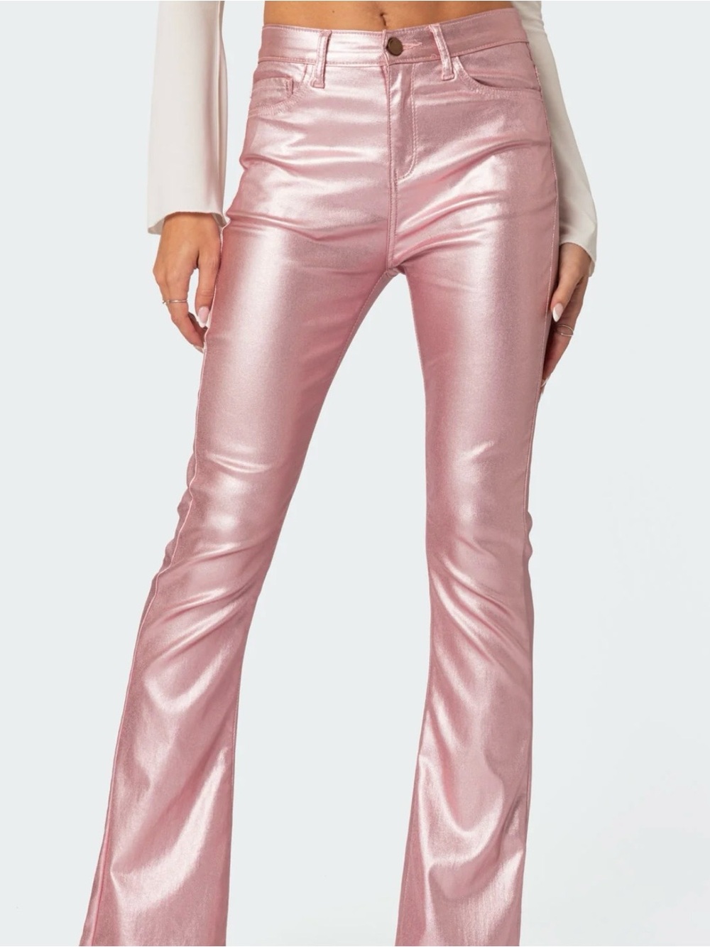 Edikted Shiny Rose Pink Flared Pants